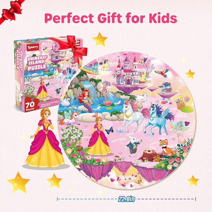 SYNARRY Grosse Einhorn Prinzessin Boden Puzzle für Kinder ab 3 4 5 6 7 8 Jahren, 70 Teile Kinderpuzz