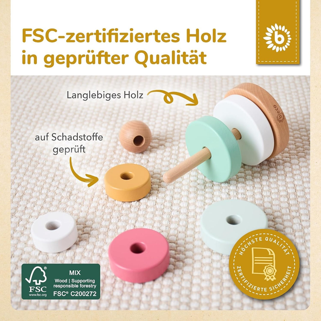 Bieco Baby Berry Stapelturm | Holz FSC® | 19 cm | Steckspiel ab 1 Jahr | 8 tlg. berry mix, Berry