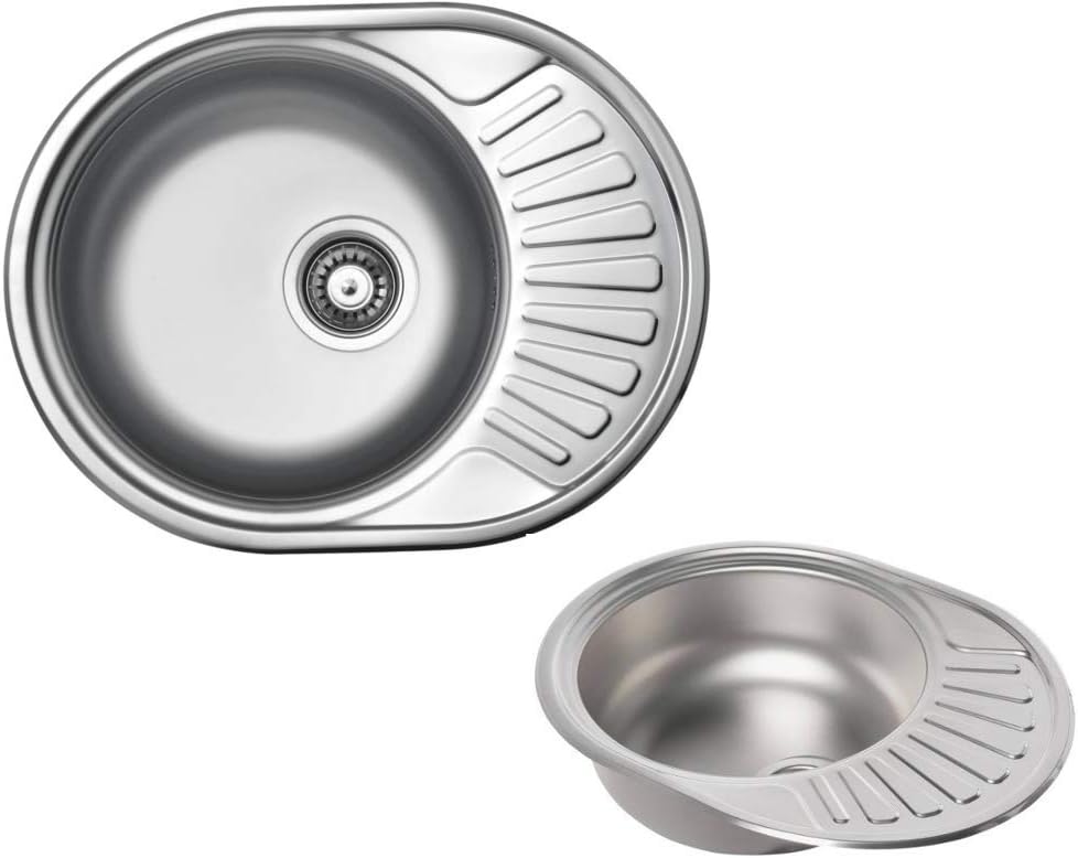 VBChome Einbauspüle 57x44 aus hochwertigem Edelstahl rundes Spülbecken mit Ablagefläche links rechts