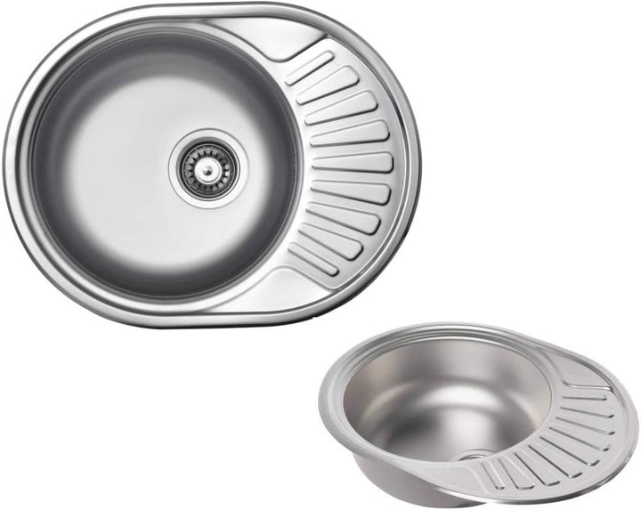 VBChome Einbauspüle 57x44 aus hochwertigem Edelstahl rundes Spülbecken mit Ablagefläche links rechts