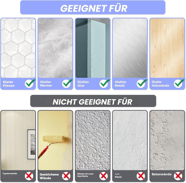 rigors Duschablage ohne Bohren, 6 Stück Badezimmer Regal mit Haartrocknerhalter und Haken, Duschrega
