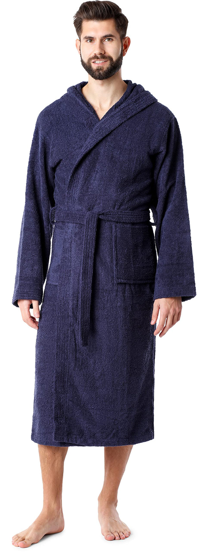 Ladeheid Herren Frottee Bademantel aus 100% Bio-Baumwolle LA40-224 S Dunkelblau (D12), S Dunkelblau