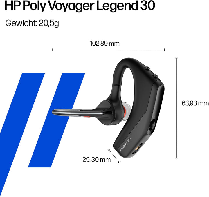 Poly Voyager Legend 30 Bluetooth-Headset – Noise Cancelling, WindSmart, Smart-Sensor, 10 Stunden Akk