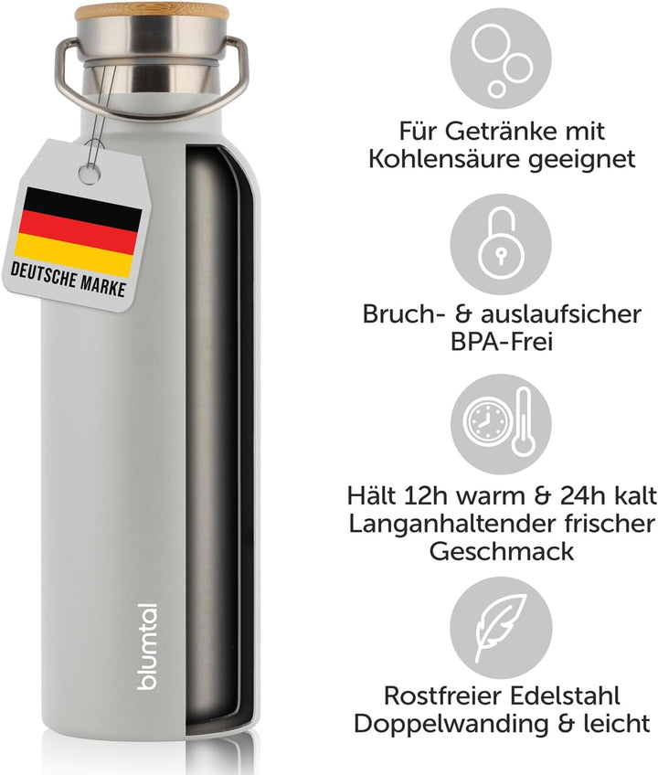 Blumtal Thermosflasche 500ml - doppelwandige Trinkflasche Edelstahl 500ml - Isolierflasche 500ml BPA