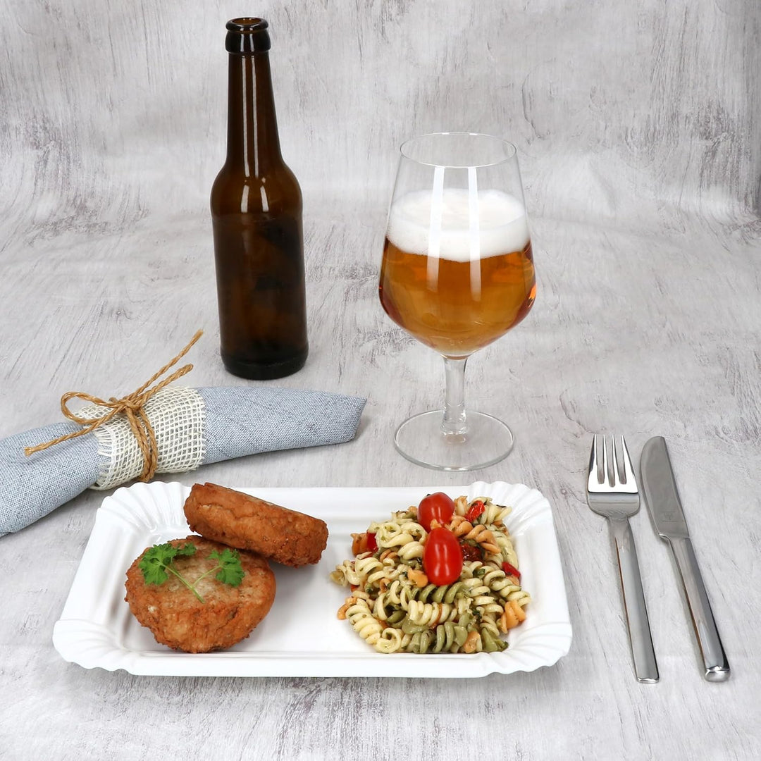 MamboCat 12er Set Pur Pappteller aus Porzellan I (LxB) 24,5x16cm I rechteckige Teller mit Papp-Optik