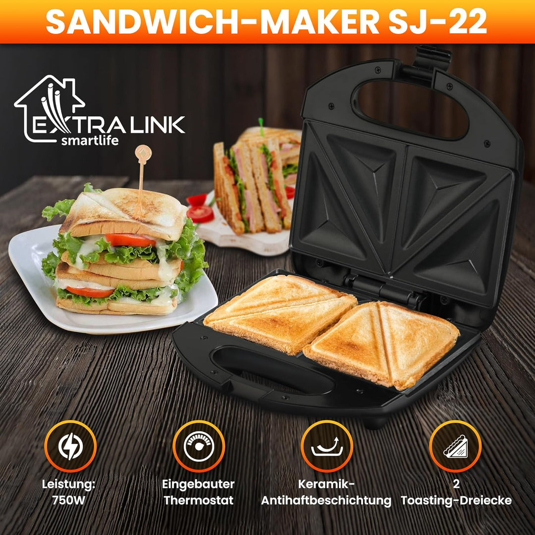 Extralink Sandwichmaker, Toaster Sandwichtoaster 750W - Sandwichtoaster mit Rutschfesten Füssen, Iso
