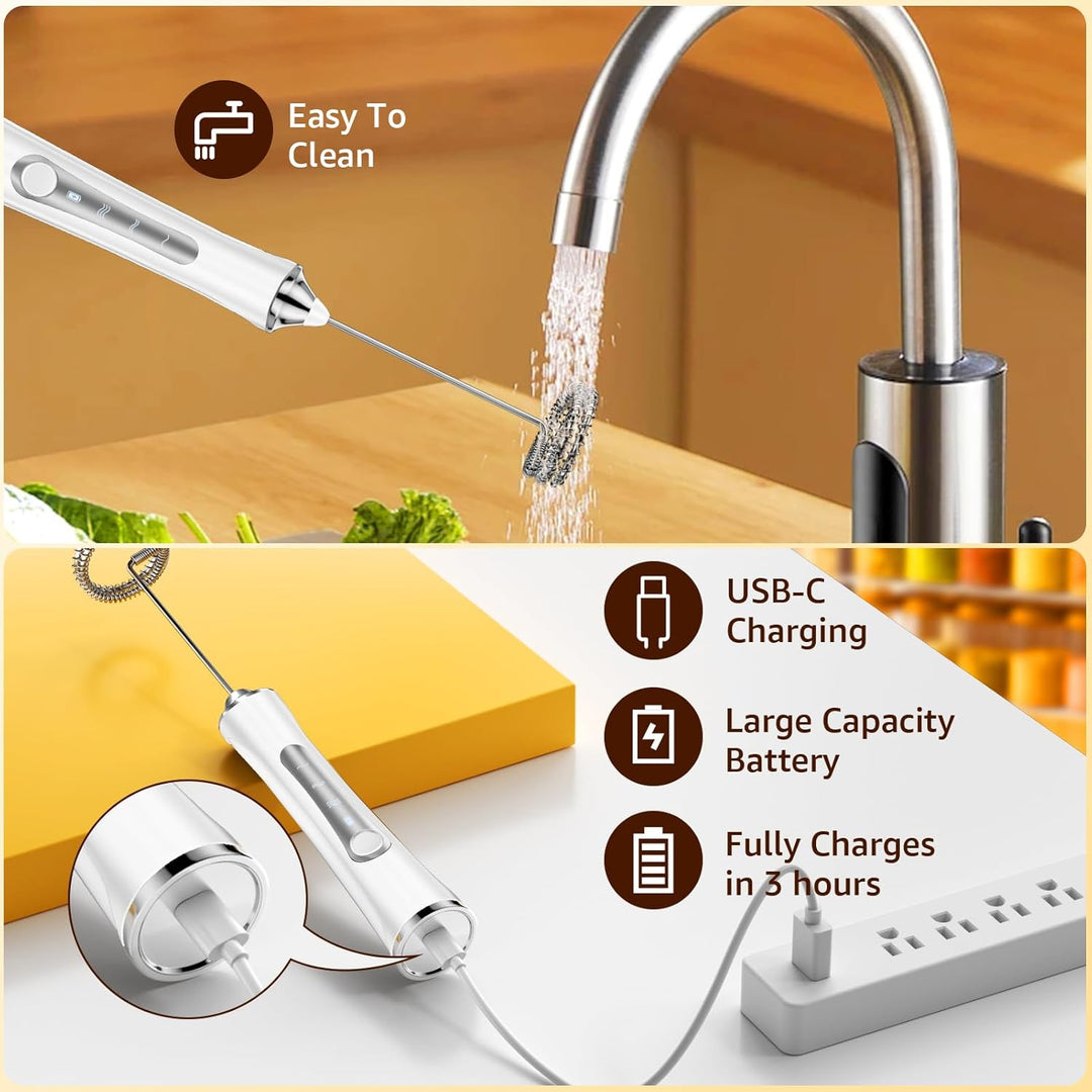 NEUTYPECHIC Milchaufschäumer Elektrisch Stab, USB-C Aufladbar Milk Frother, Milchschäumer Stab mit 3