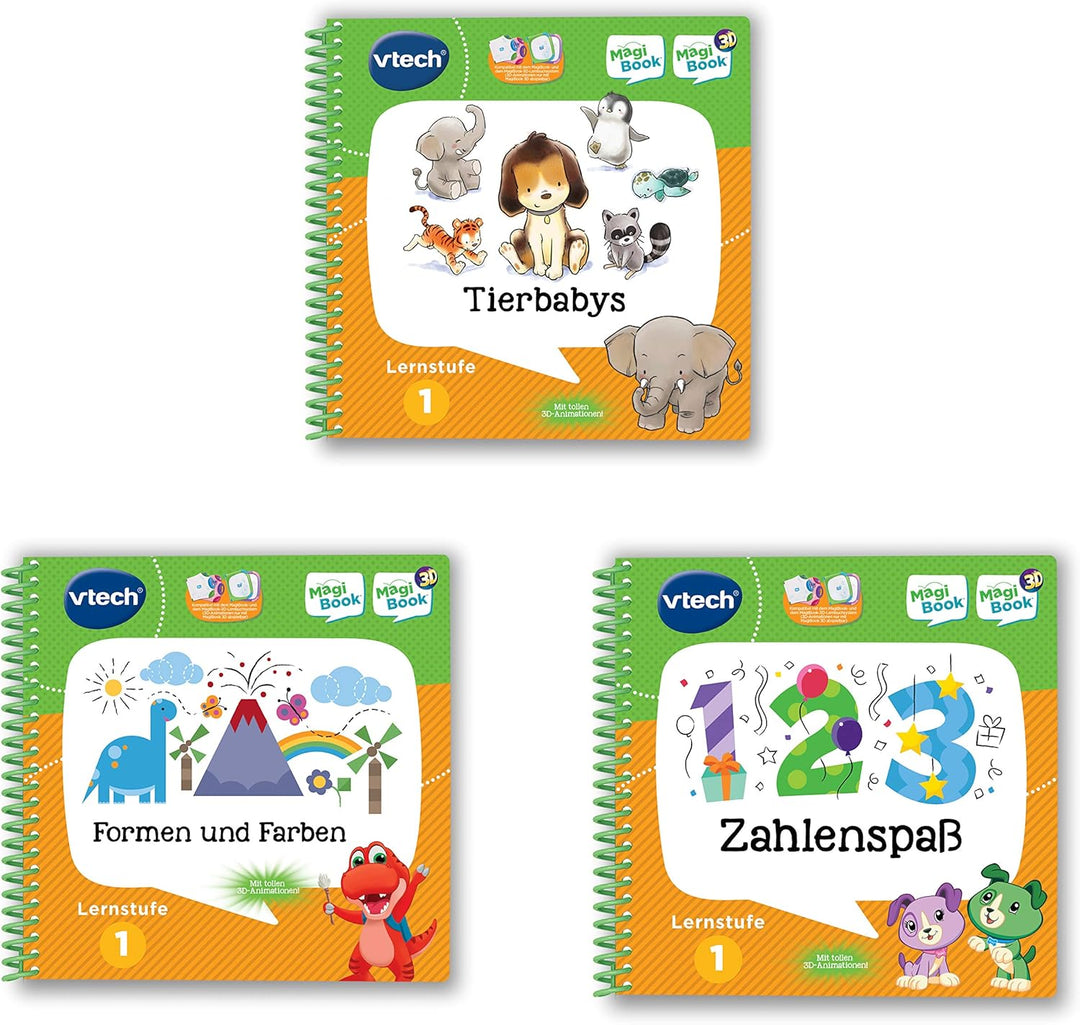 Vtech 80-488904 MagiBook-Lernbuch-Bundle: 3 Bücher der Lernstufe 1 (Tierbabys 3D, Formen und Farben