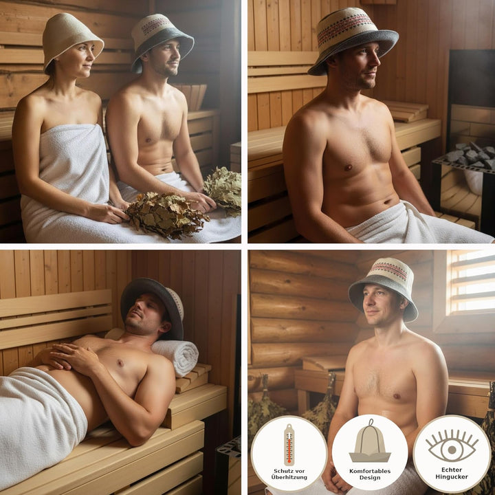 Saunahut Herren Perfekte Saunamütze aus 100% Filz - Sauna Hut Filzhut Sauna Mütze Herren Kopfbedecku