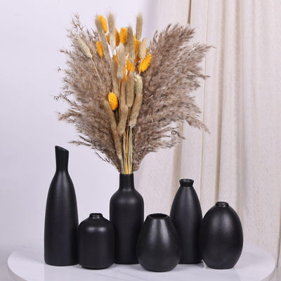 Schwarze Keramik Knospen Vasen Set von 6, Bauernhaus Dekor, Kamindekor, Kaminsims & Regal Dekor, Hei