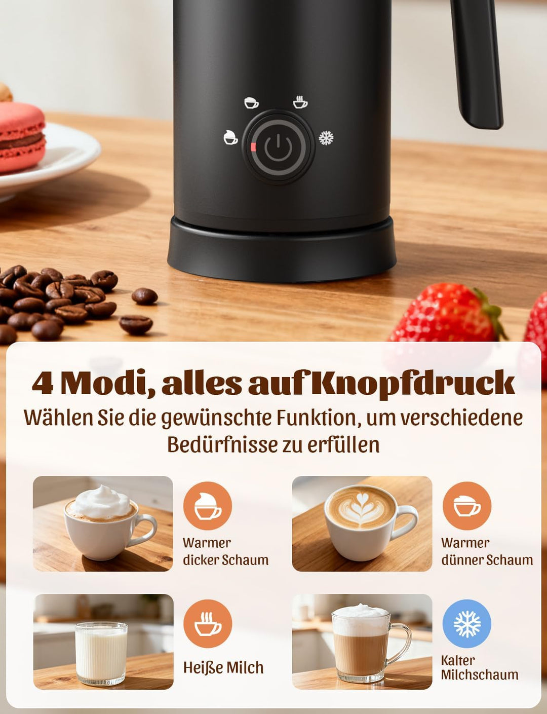 YISSVIC Milchaufschäumer Elektrisch 4-in-1 Automatischer Milchaufschäumer 500W Antihaftbeschichtung