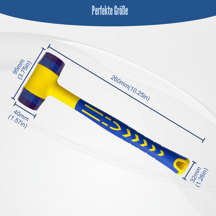 KAIHAOWIN Gummihammer 40 mm, 500g, Gummi Hammer Klein mit Rutschfestem Griff, Schonhammer für Kunsts