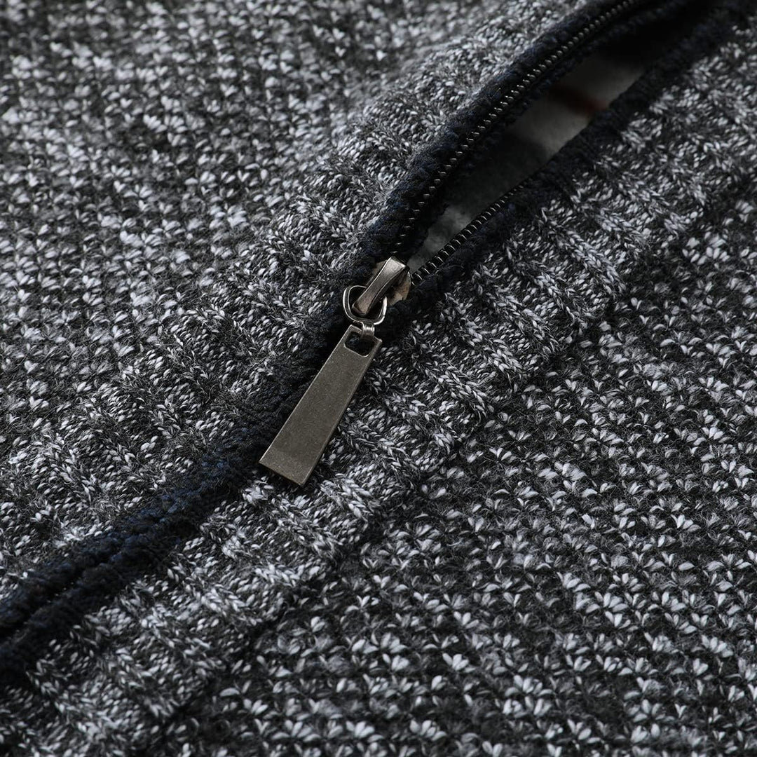 Herren Strickjacke Warm Fleece-gefüttert Wintermantel mit durchgehendem Reissverschluss M Dunkelgrau