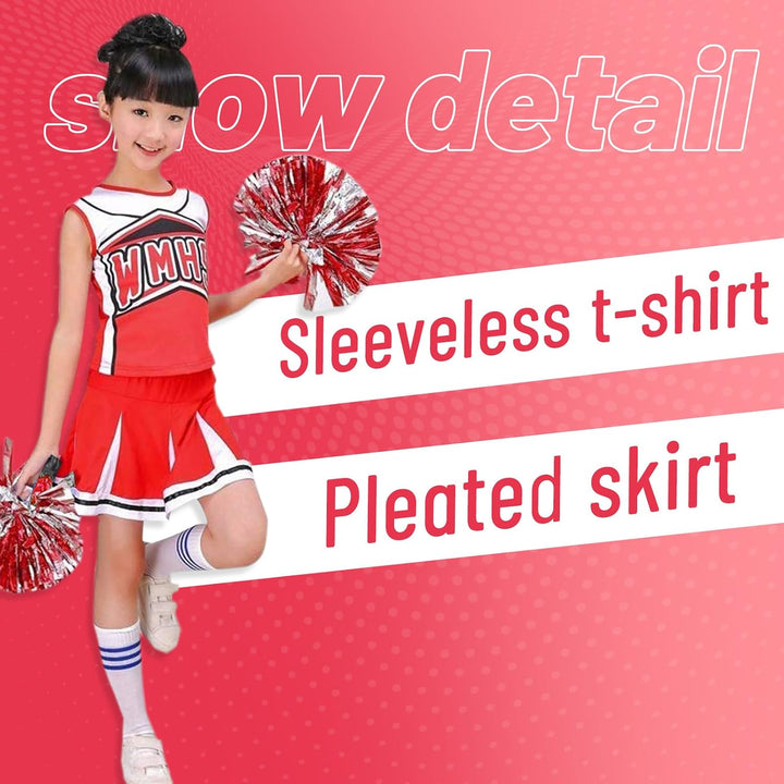 LOLANTA Mädchen rot &amp; blau Cheerleader Kostüm befestigen Pom Poms Socken, Kinder Cheer Outfit Karnev