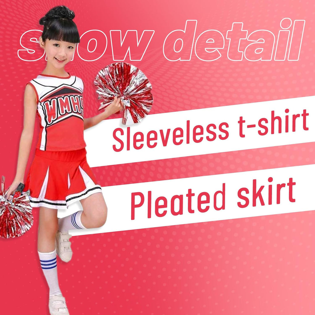 LOLANTA Mädchen rot &amp; blau Cheerleader Kostüm befestigen Pom Poms Socken, Kinder Cheer Outfit Karnev