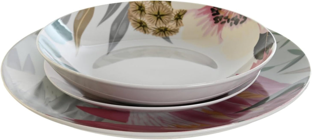 VAJILLA SET 18 PORCELANA 27X27X3 TROPICAL VERDE