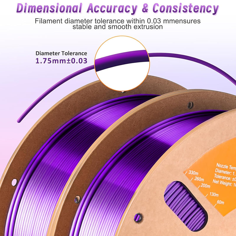ERYONE Seiden-Zweifarben-Filament PLA 2 kg, 3D-Drucker 1,75 mm +/- 0,03 mm, Seiden-Koextrusions-PLA-