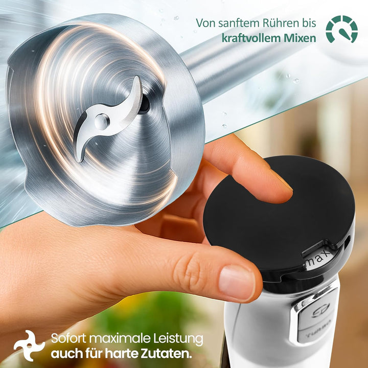 EMERIO Stabmixer mit kraftvollen 1000 Watt | Pürierstab (abnehmbar) und Messereinheit aus langlebige