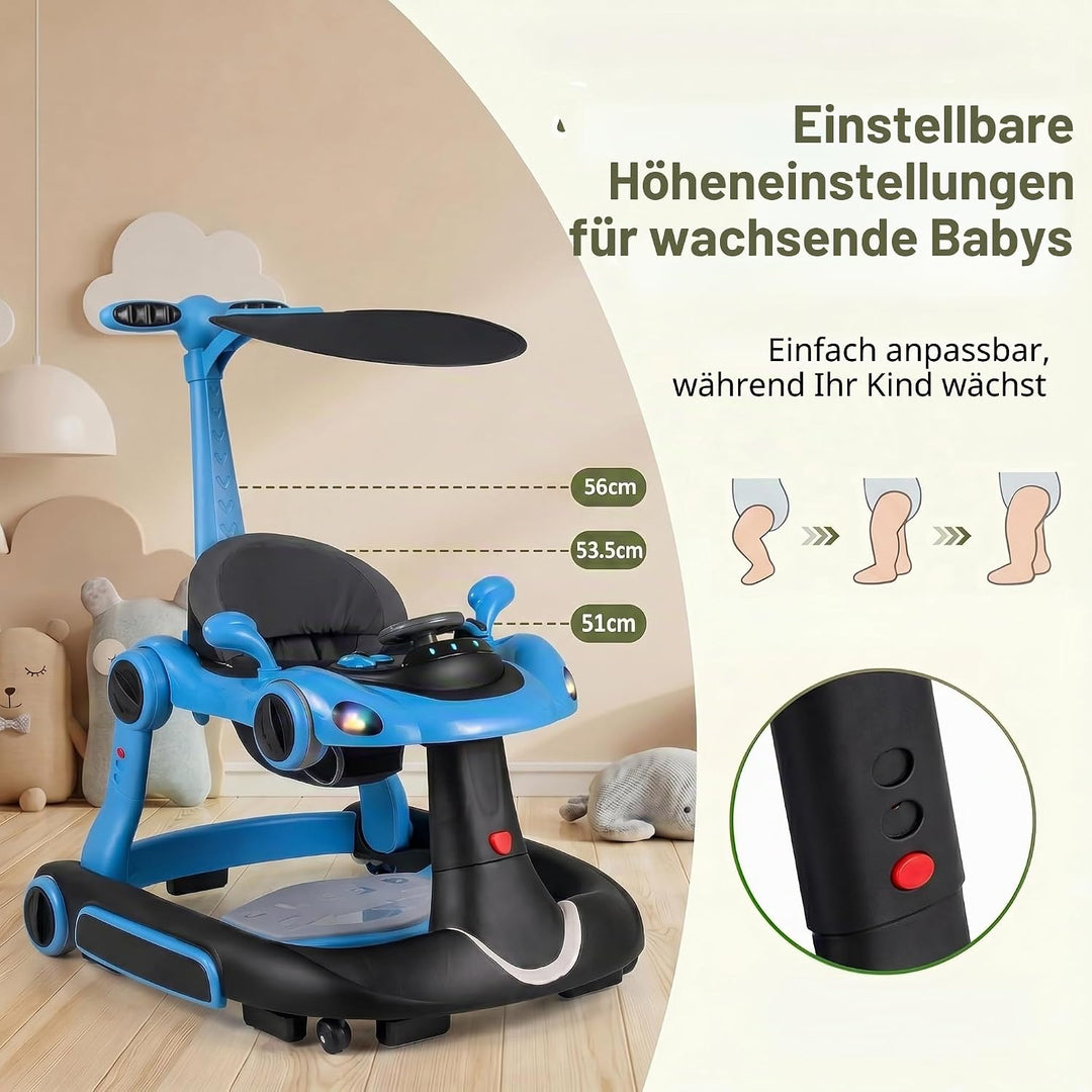 LIFEZEAL Lauflernwagen mit Sonnenschirm, 6-in-1 Lauflernhilfe Gehhilfe Baby mit Licht, Musik, Spiele
