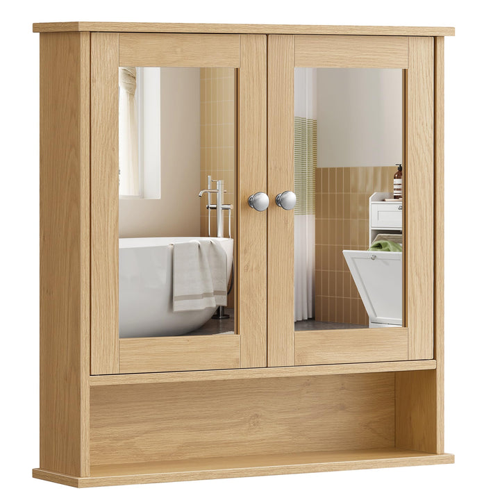 VASAGLE Spiegelschrank, Badschrank, Wandschrank, Hängeschrank mit 2 Spiegeltüren und offenem Fach, v