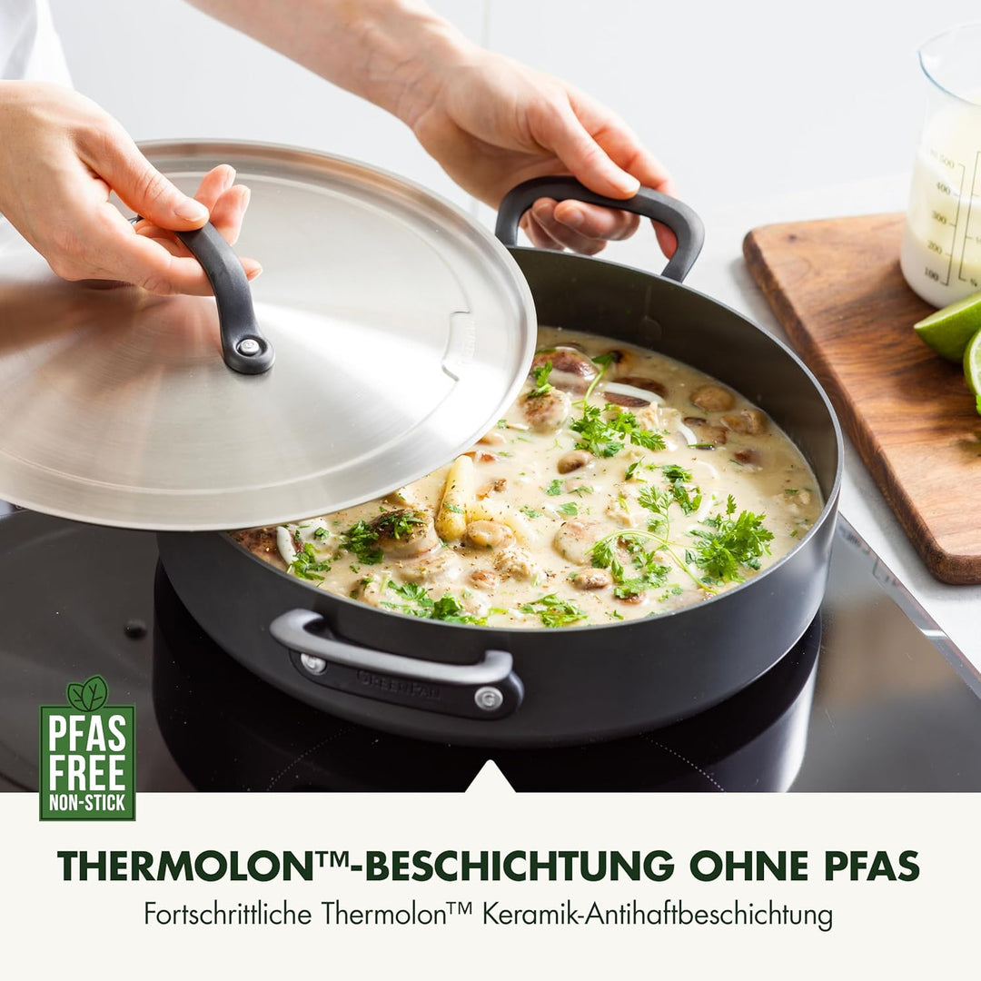 GreenPan Craft Hartanodisierte gesunde keramische Antihaft-Schmorpfanne 30 cm/4,9 Liter mit Deckel,