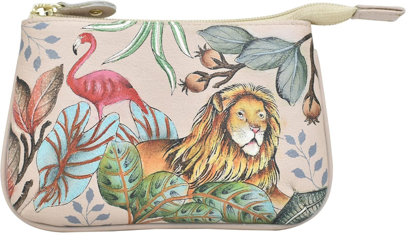 Anuschka Damen Leder Münzgeldbörse - Echtes Weichleder - Handbemalt Original Kunst African Adventure