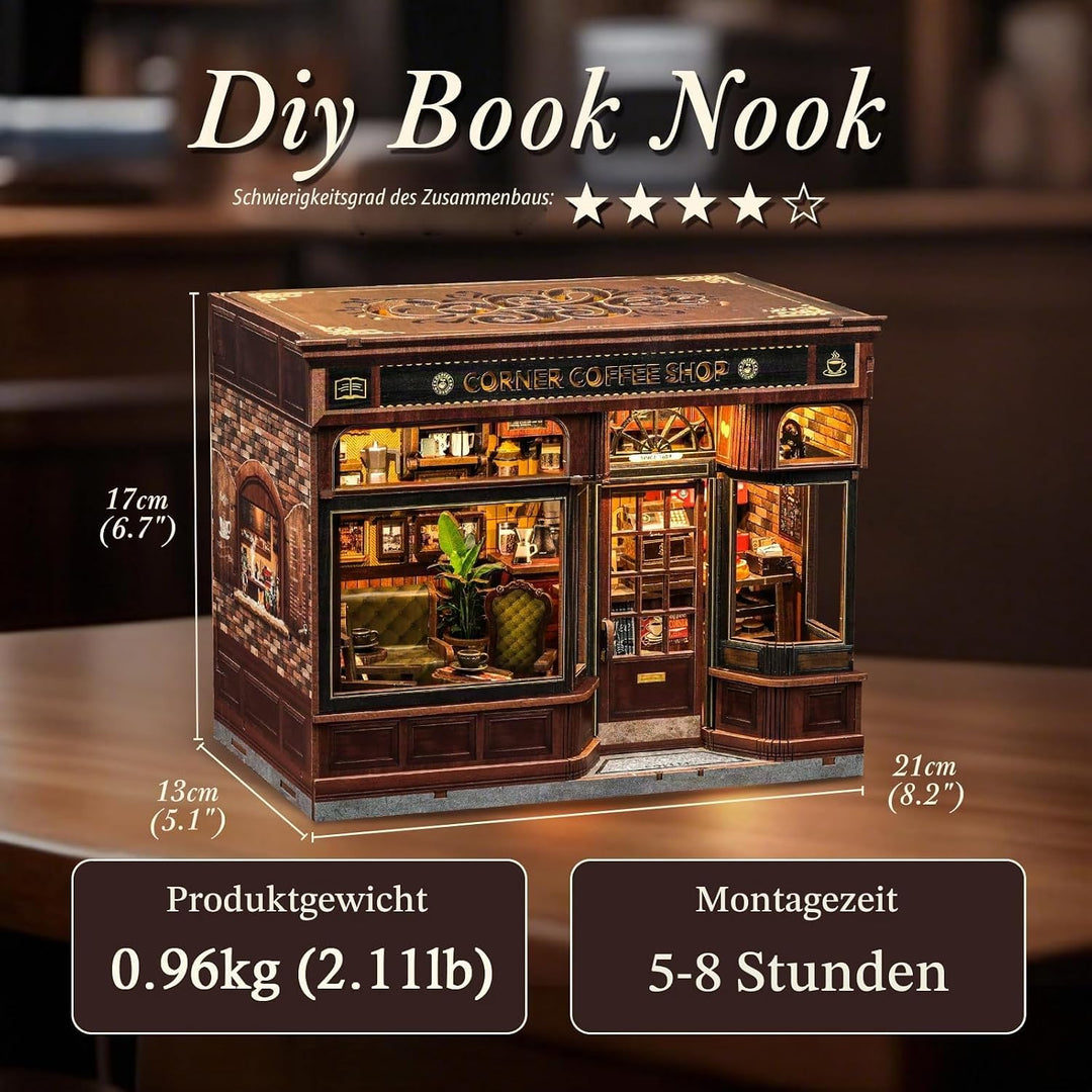 Book Nook Kit - Miniatur Puppenhaus mit LED: 3D Holz-Puzzle Buchstütze, Retro-Deko Bücherregal, klas