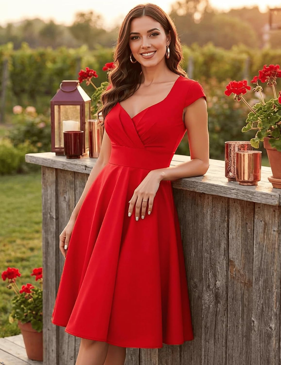 Bbonlinedress 1950er Vintage Retro Cocktailkleid Rockabilly V-Ausschnitt Faltenrock Abendkleid Party