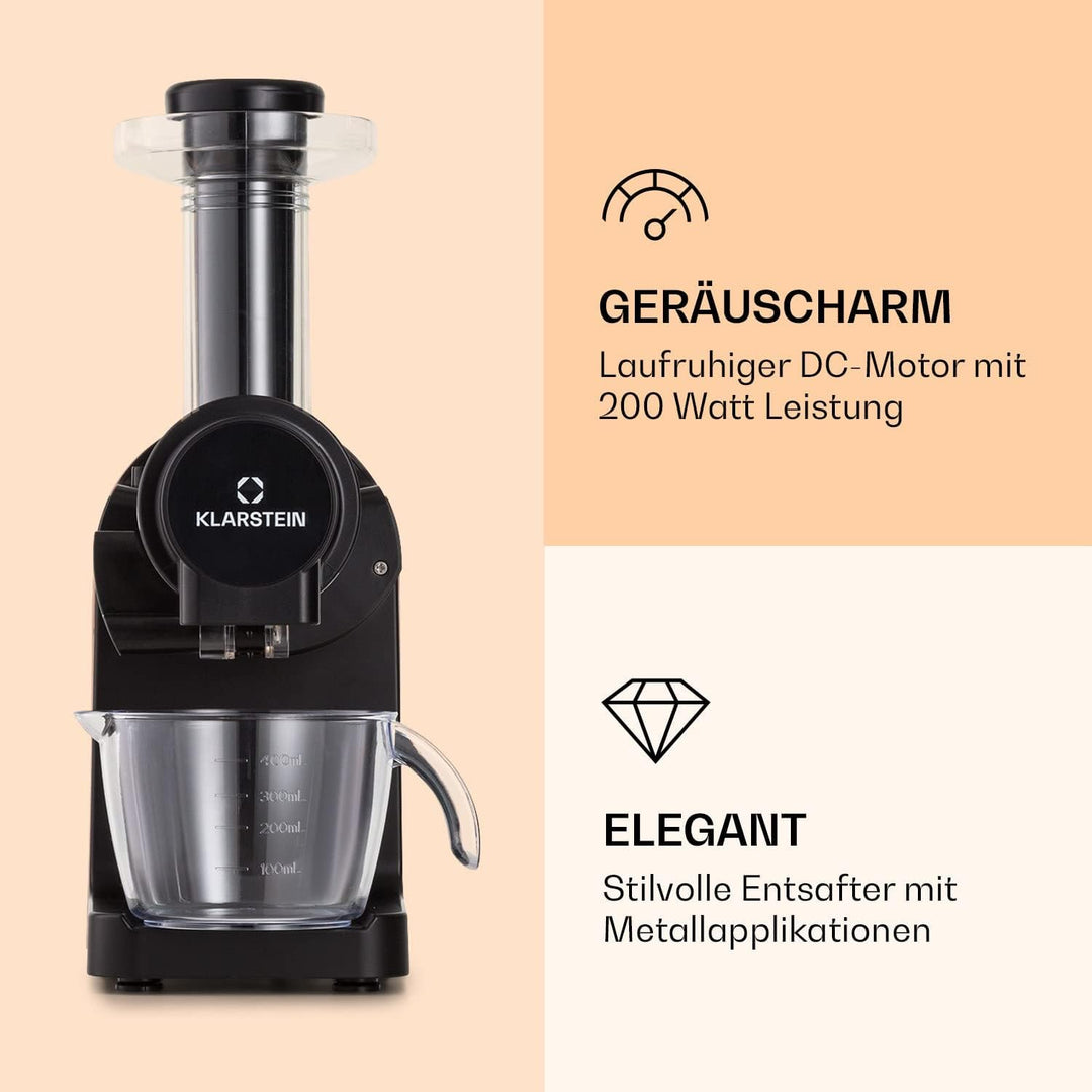 Klarstein Bella Elegance Saftpresse 200 W, Entsafter mit 400 ml, BPA-frei, rutschfester Standfuss, m