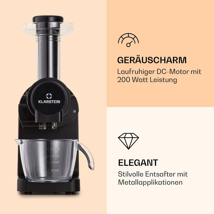 Klarstein Bella Elegance Saftpresse 200 W, Entsafter mit 400 ml, BPA-frei, rutschfester Standfuss, m