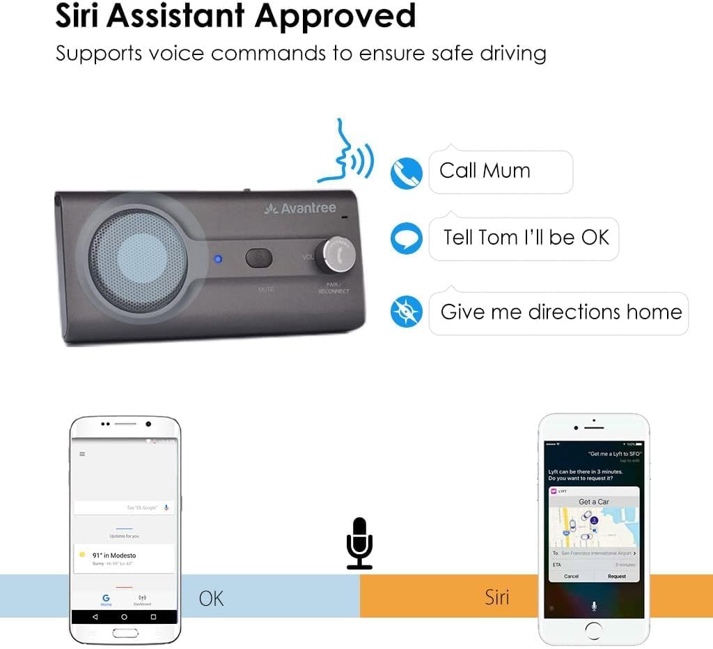 Avantree CK11 Kfz Bluetooth 5.0 Freisprecheinrichtung Freisprechanlage Car Kit für Sonnenblende, Lau