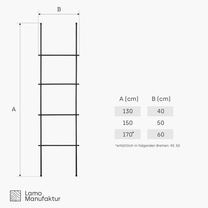 LAMO Manufaktur Handtuchleiter Handtuchhalter Zeitschriftenhalter Loft, 150x40 cm, Schwarz, LLS-150-