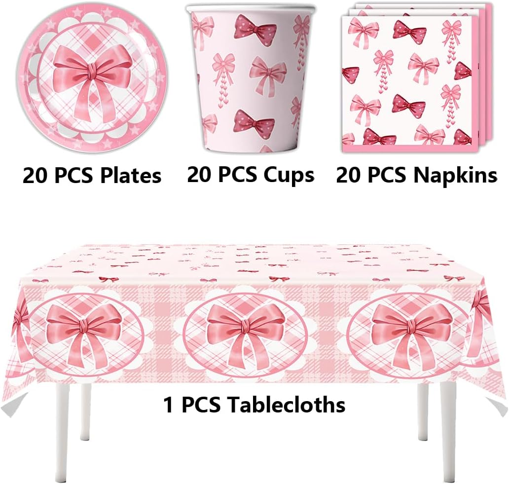 Rosa Schleife Partygeschirr - Girl's Birthday Party Geschirr-Set - 20 Pappteller 20 Pappbecher 20 Se