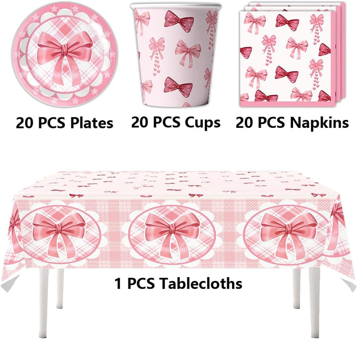 Rosa Schleife Partygeschirr - Girl's Birthday Party Geschirr-Set - 20 Pappteller 20 Pappbecher 20 Se