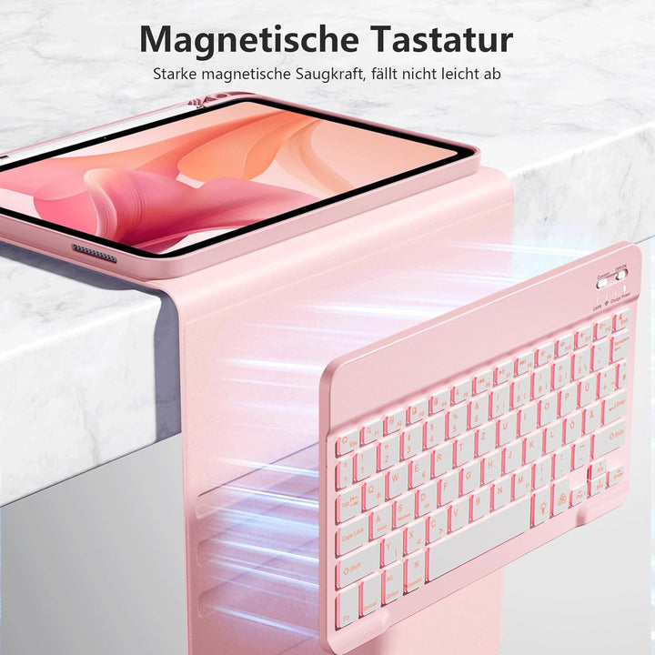Hülle mit Tastatur für iPad 11 Generation A16/10 Generation (11/10.9 Zoll, 2025/2022), 7-farbige Bel