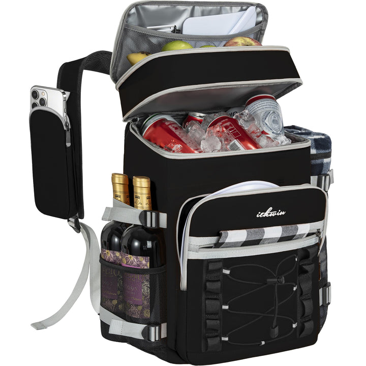 OUUTMEE Kühlrucksack, 21L Picknicktasche mit Kühlfach, Isoliert Kühltasche für Bier, Doppellagig Aus