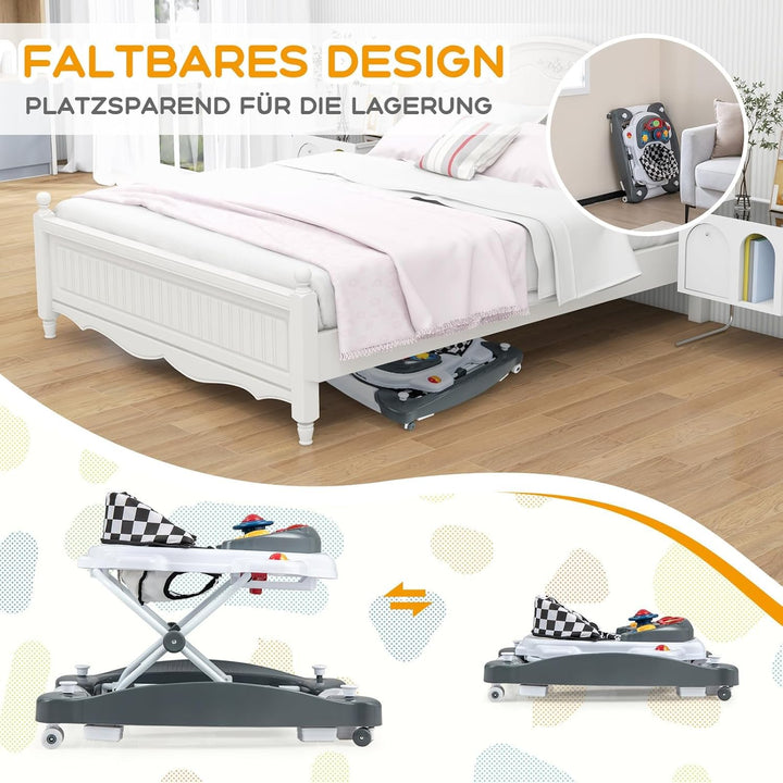 COSTWAY 6 in 1 Lauflernhilfe, Lauflernwagen mit abnehmbarem Spielboard &amp; Fusspolster, Baby Walker hö
