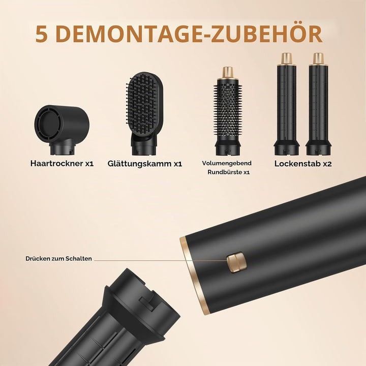 UKLISS Hairstyler 5 in 1 Haarstyler Pro Air Styler Set - 1000w Rundbürstenföhn zum Trocknen und Styl