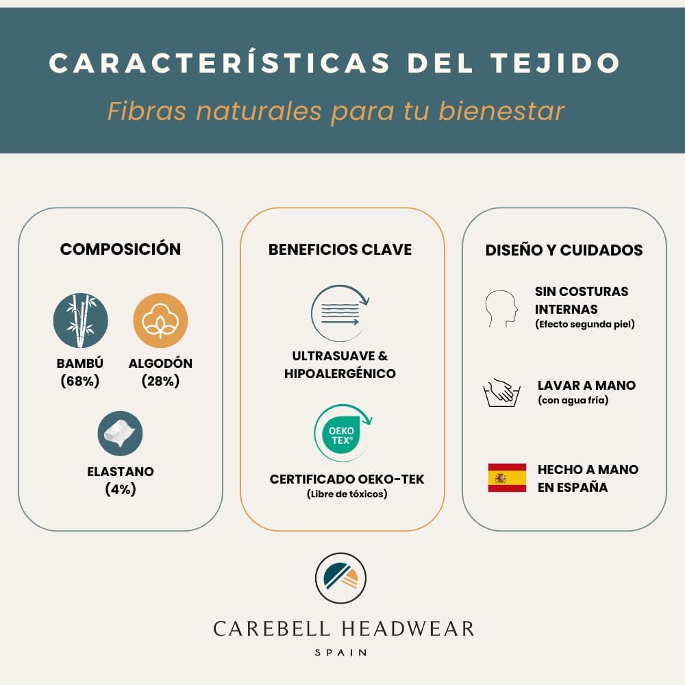 CAREBELL Elegance Luz – Turban aus Bambus für Chemotherapie oder Alopezie, aquamarin, One size