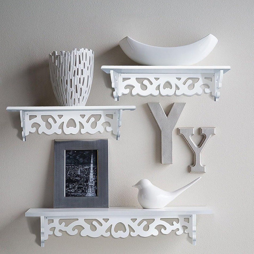 Acouto Display-Wandregal, weiss, 3 Shabby, Schwebendes, Dekoratives, Geschnitztes Aufbewahrungsregal