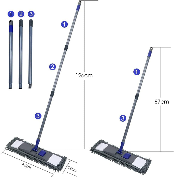 Masthome Flach Bodenwischer Set,128 cm Chenille Flach Wischmopp mit 4 Wischpads,Wischer Set für Schn