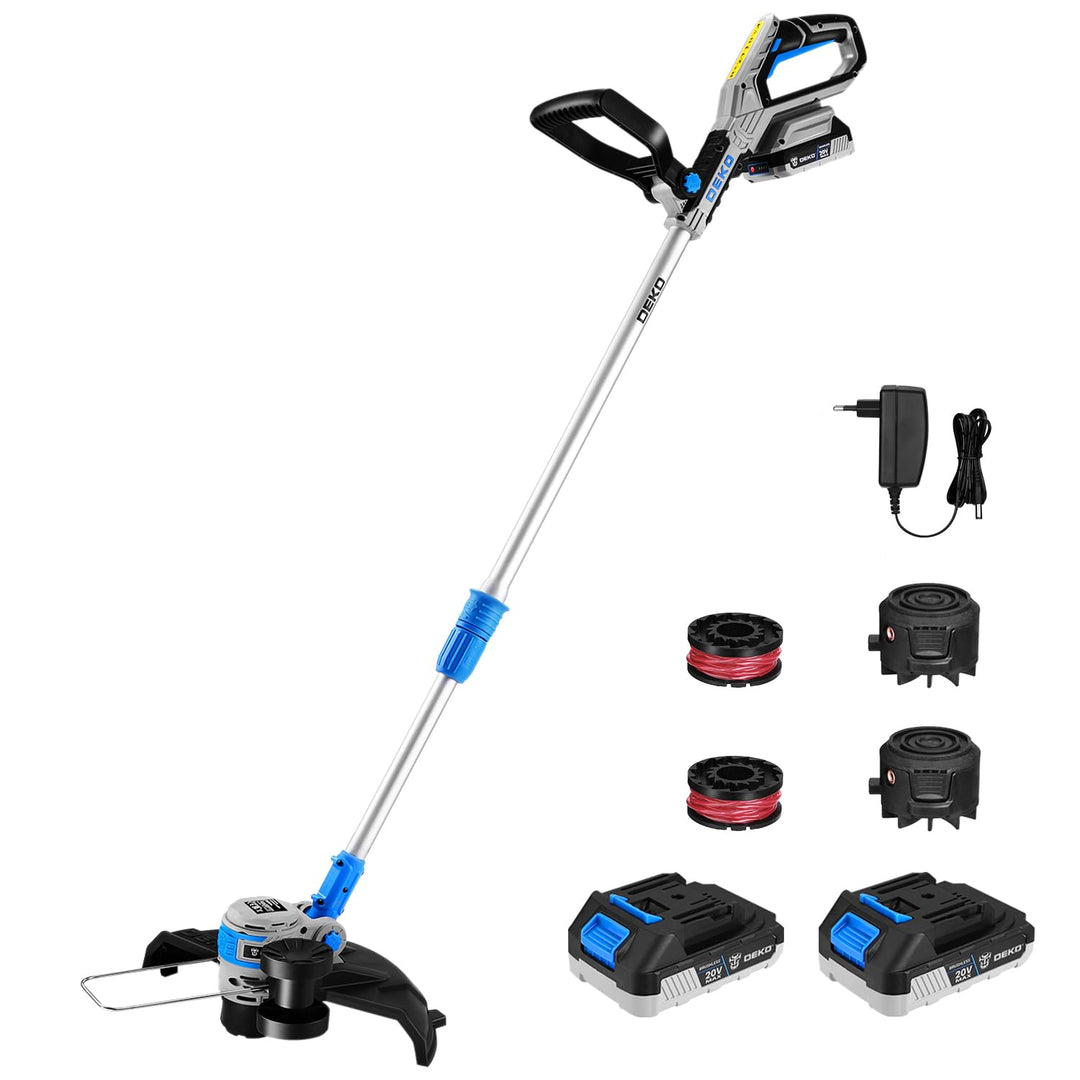 DEKOPRO Elektrischer Rasentrimmer, kabellos, mit 2 Batterien, 20 V, für Bearbeitungsarbeiten, Massiv