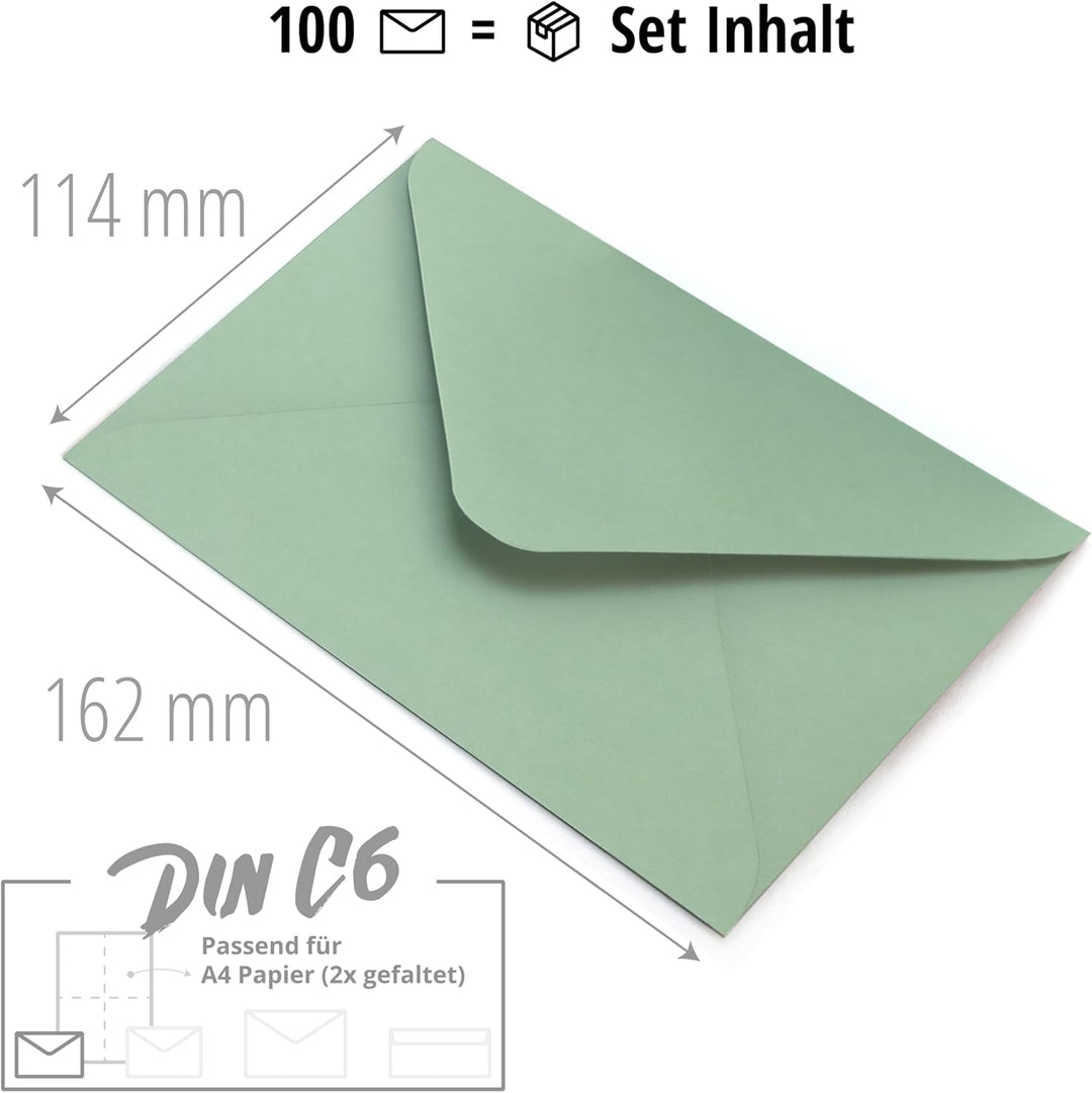 Japun – Briefumschläge (100 Stück) aus Papier, Kuvert, Umschlag ohne Fenster - DIN C6-162 x 114 mm -