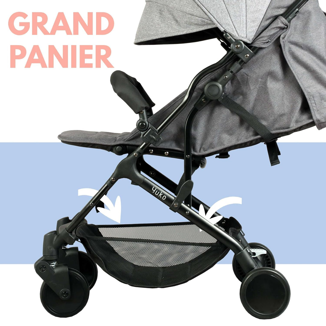 Bambisol YUKO² kompakter Buggy, ab der Geburt, einhändig faltbar, Geländer, recyceltes Polyestergewe