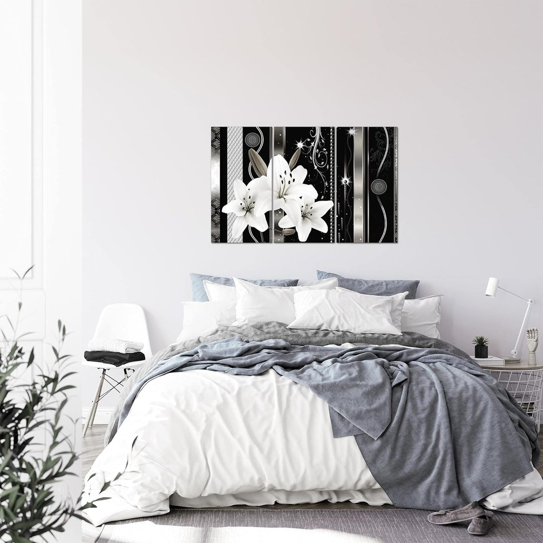 Runa Art Wandbilder Blumen Lilien Bild XXL Wohnzimmer Schlafzimmer Grau Abstrakt 120 x 80 cm 3 Teili