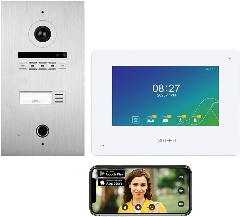 MATHFEL 1 Familienhaus 2 Draht Bus WLAN Video-Türsprechanlage, 10 Zoll Monitor mit Full HD 2 Megapix