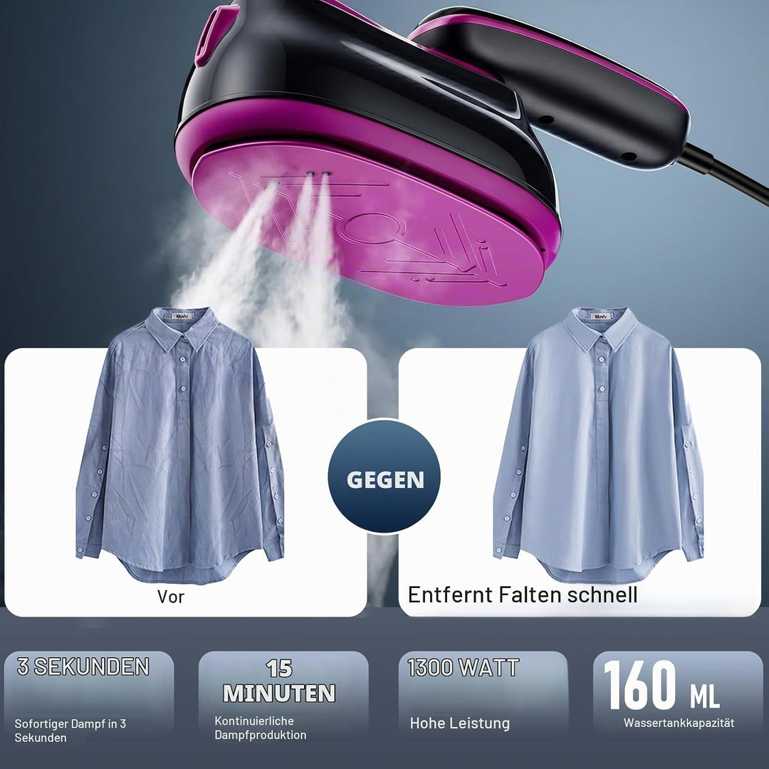 Dampfglätter 2 in 1, Handdampfglätter 1300 W, tragbar, Kleidung, Reisebügeleisen, Touchscreen, mehre