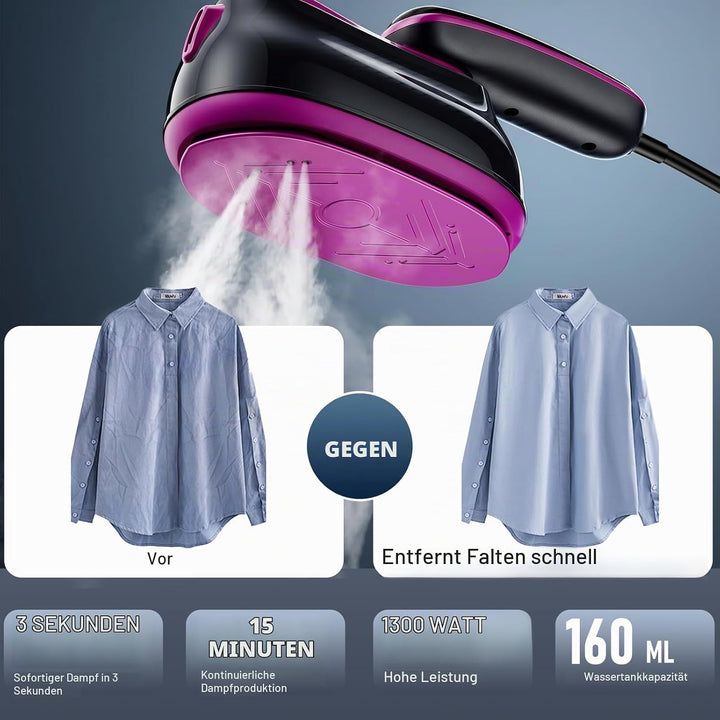 Dampfglätter 2 in 1, Handdampfglätter 1300 W, tragbar, Kleidung, Reisebügeleisen, Touchscreen, mehre