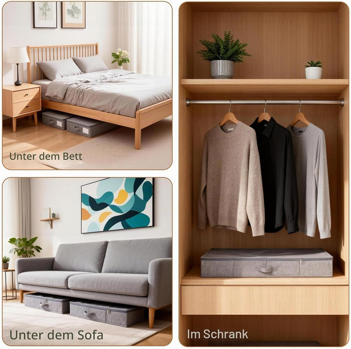 2stk Unterbett Aufbewahrungsbox mit Deckel, Unterbettkommode 12cm Hoch, Unterbett Aufbewahrung mit S