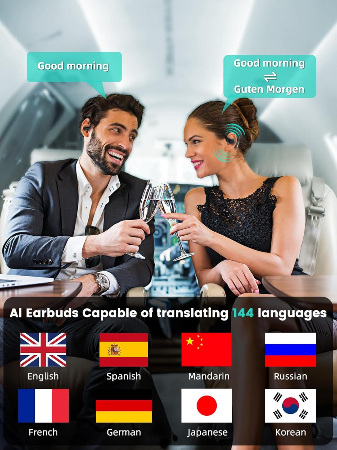 AI Übersetzer Kopfhörer, 144 Sprachen Echtzeit, Übersetzungskopfhörer via Bluetooth 5.4, AI Kopfhöre